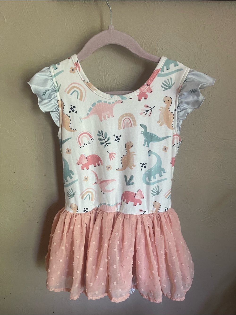 cheeky plum Pastel Dino Ruffle Dress - Pink & Mint